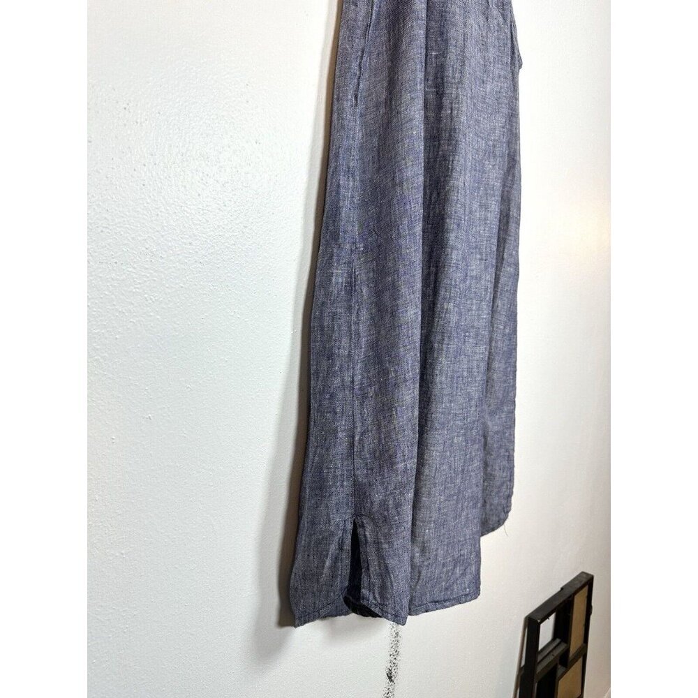 St.‎ Tropez West Dress Small Blue Linen Sleeveless A-Line Keyhole Chambray Vacay - Picture 2 of 9